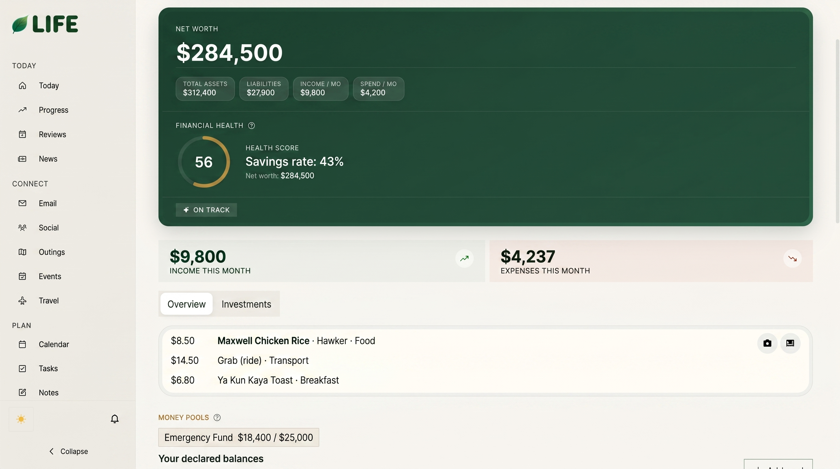 LIFE Finance dashboard