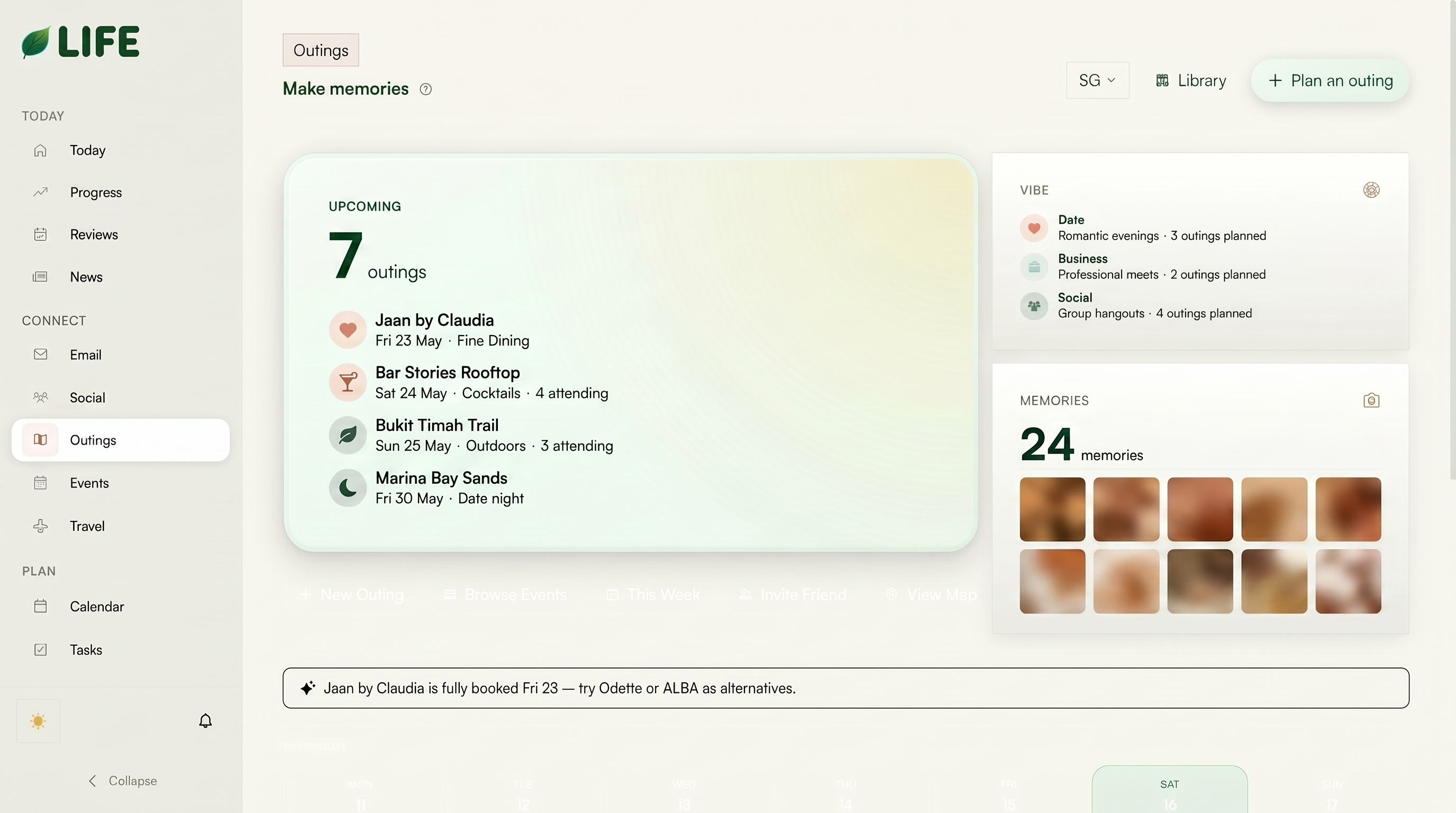 LIFE Outings dashboard